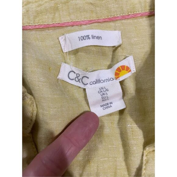 C&C California light yellow 100% linen button down collar shirt womens large - Picture 3 of 7